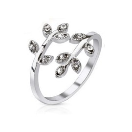 Bungsa Leaves Crystal Middle Ring Toe Ring Silver Cubic Zirconia Size Adjustable Women (Hand Jewellery Foot Ring Toe Ring Nail Ring Centre Ring Nail Ring Bendable Adjustable Women Men Men ), Brass,