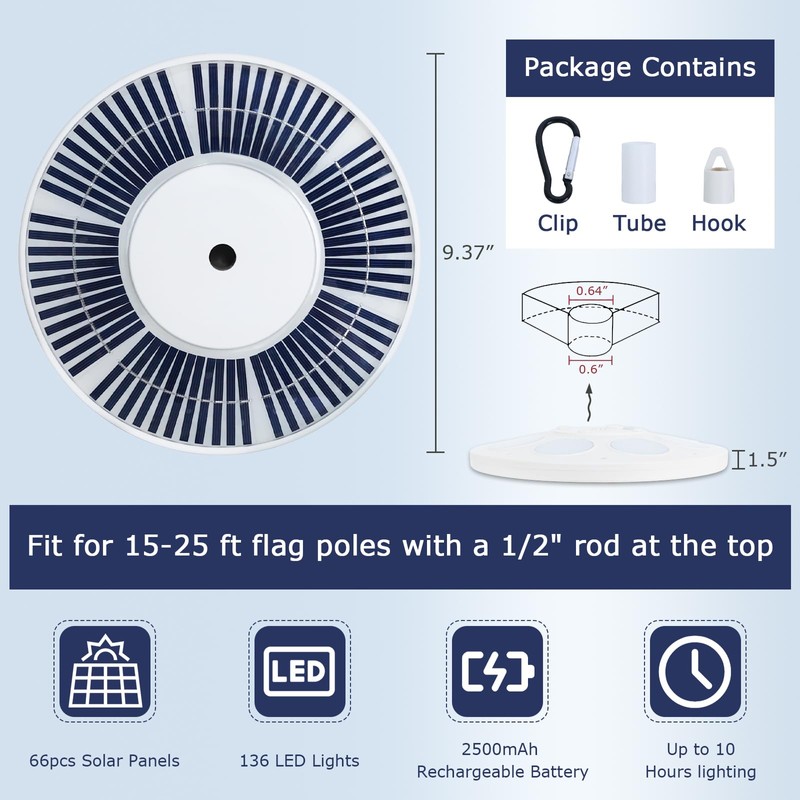 PHITRIC Flag Pole Light Solar Powered, 136 LED Flag Pole