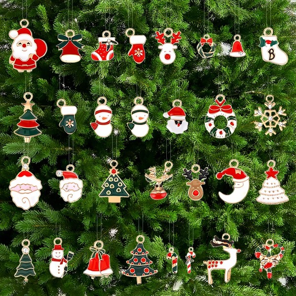 Ehuixinsheng 30pcs Christmas Tree Hanging Ornaments,Mini Xmas Metal Decorations Set