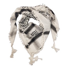 MILSPEC SURPLUS 100% Cotton Shemagh Scarf Arab Face Mask Dust Cover Keffiyeh Head Neck Wrap Digital Camouflage Gun Grenade Skull Star Pattern Scarves (White/Black With Tassels)