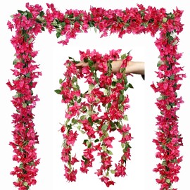 DYZEM Artificial Bougainvillea Flowers Vines Silk Fuchsia Plants 69" Long Trailing Vines Realistic for Indoor Outdoor Home Garden Wedding Party Decoration (Fuchsia -Pack of 4)