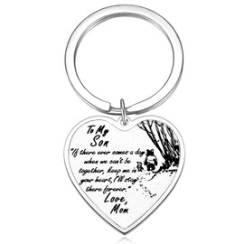 Ralukiia To My Son Keychain from Mom, Pooh Bear Piglet Jewelry Gifts for Son, Inspirational Heart Pendant Gift for Boys from Mother, Silver