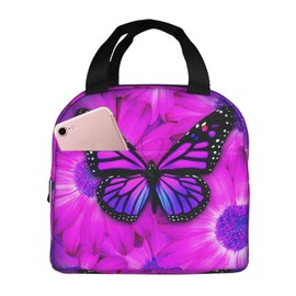 Purple Butterfly Lunch Bag for Women & Men, Insulated Lunch Box Cooler Tote Bags, Adult Reusable Lunch Boxes with Water Resistant for Work, Travel and Picnic