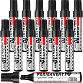 Teling 12 Pcs Jumbo Size Permanent Markers Bulk Chisel Tip Big Marker Pens Markers Set for Industrial Use Work on Wood Metal Plastic Stone Glass