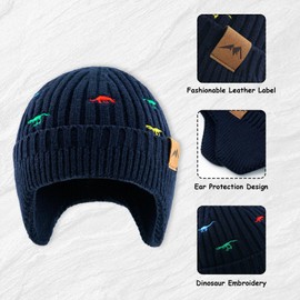 WATAME Infant Toddler Winter Hat with Earflap Thick Warm Baby Beanie Soft Knit Kids Beanies Boys Girls Hats Outdoor (CA/US, Alpha, Small, E-Navy)