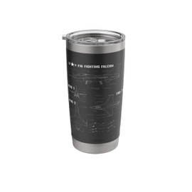 American Aircraft Fighter F16 Falcon Blueprint Stainless Steel Insulated Tumbler