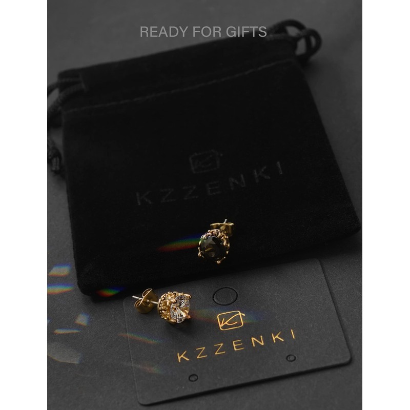 KZZENKI Crown Gold Earrings for Men Black and Gold Stud