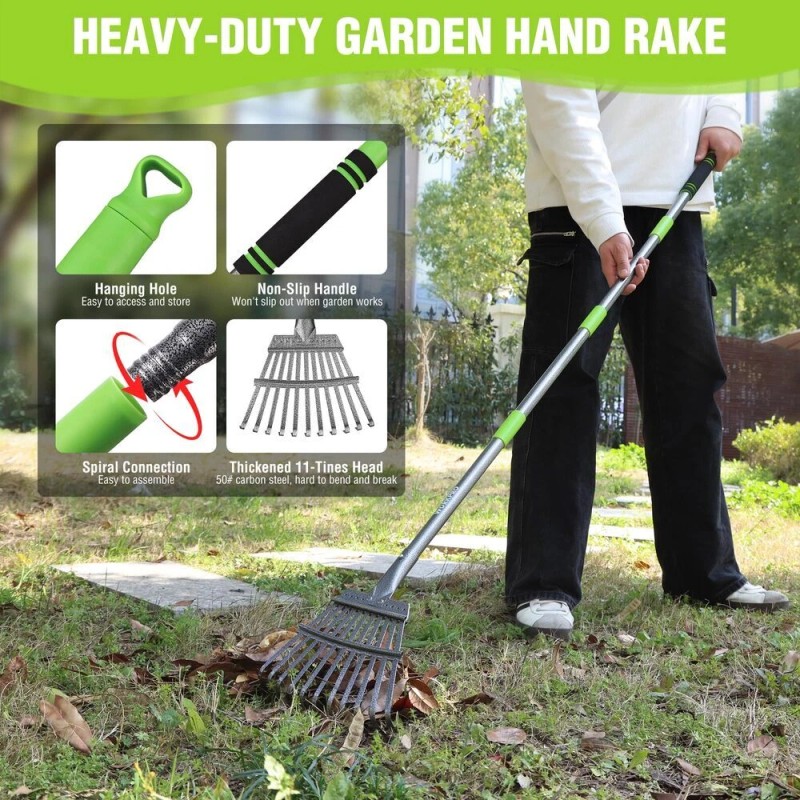 WORKPRO 11 Steel Tine Rake Small Rake for Leaves with