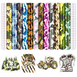 HTVSTD Camo Permanent Vinyl - 12 Sheets 12 x 10inches Colorful Camo Permanent Adhesive Vinyl for Mugs Decors Self Adhesive Vinyl Compatible with Cricut/Silhoutte Cameo