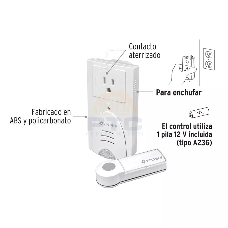 Volteck TIMI-100C Wireless doorbell with plug-in receiver, 1 tone