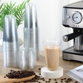 Baderke 100 Pcs Plastic Coffee Cups with Sip Lids Disposable Plastic Cups with Lids Clear Round Bottom Strawless Crystal Mugs for Iced Coffee Smoothie Cold Beverage Party Catering Supplies(18 oz)