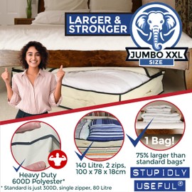 Extra Large Underbed Storage Bag, Stupidly Useful, Beige, 140 Litres 100x78x18cm