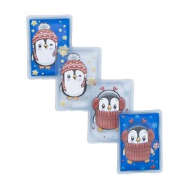 Pocket Warmers Reusable Set of 4 – Various Designs – Hand Warmers for Travelling – Winter Hand Pockets Warmer Gnome Santa Christmas Gift (Penguin Square)