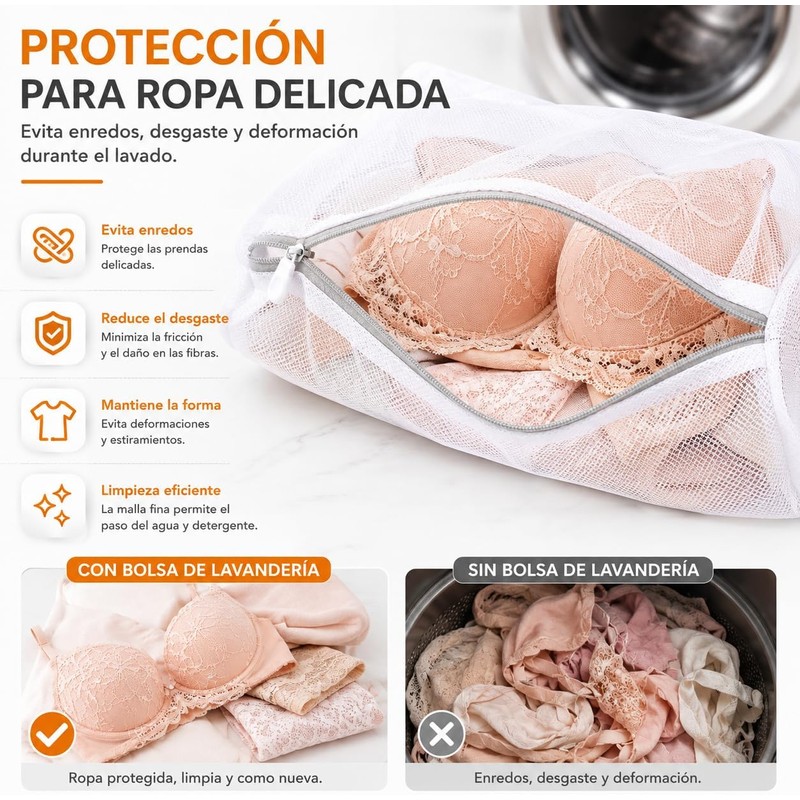 Bolsas para Lavar Ropa, 12 Piezas con Cremallera, 4 Tamaños