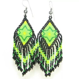BeadsCorner NEW BLACK GREEN NATIVE STYLE BEADED HANDCRAFTED HOOK FASHION EARRINGS E14/6