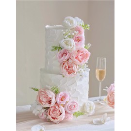 MISSPIN Wedding Artificial Flowers Box Set for DIY Wedding Bridal Bouquets Fake Peony Flowers Centerpieces Arrangements Party Baby Shower Home Spring Decorations (Rose Pink)