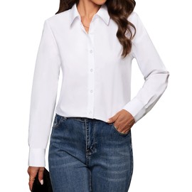 Gleeivy Button Down Shirts for Women Long Sleeve Dress Shirts Classic Fit Solid Cotton Women Dress Shirts Work Office White S