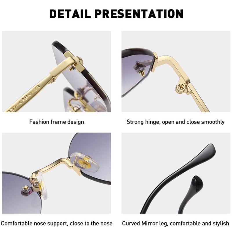 WDZAYXC Retro Rimless Sunglasses for Women Men Hexagonal Sunglasses, Gold/Gradient