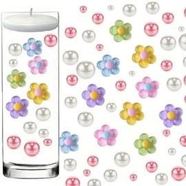 125pcs Spring Floral Vase Filler,Pastel Daisy Flower Pearl Beads, Wedding Filler Floating Faux Pearls for Home Table Decor,Centerpieces Decorations,Table Scatters (Multicolor)