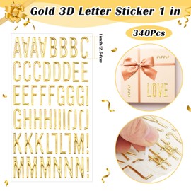 6 Sheets Gold Puffy Letter and Number Stickers 1 inch Gold 3D Alphabet Letter Stickers Waterproof Golden Foam Stickers Self-Adhesive for Mailbox Poster Scrapbooking Sign Graduation Cap Decoration DIY
