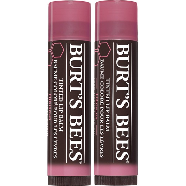 Burt's Bees 100% Natural Tinted Lip Balm, Hibiscus with Shea Butter & Botanical Waxes 2 Tubes