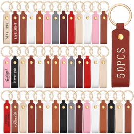 50 Pcs Leather Keychains, PU Leather Keychain Blanks, Key Chains Kit