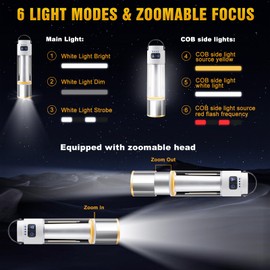 Ciwuzxs Rechargeable Flashlight 10000 Lumens, LED Tactical Flashlight with Zoomable Beam Magnetic Base, 6 Modes, COB Light for Camping, Hiking Emergencies Home Outdoor Use