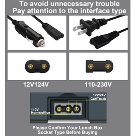 Electric Lunch Box Cord, 110V Flat Angle Heated Lunch Box Cord, 24V V-Type Angle Heated Lunch Box Power Cord, Replacement Cord for Electric Lunch Box, Lunch Box Charger for Home/Car Use