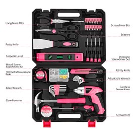 Elevon 105-Piece Tool Set, with Cordless Drill, Tool Set with Storage Box, Precision Screwdriver Set, Suitable for Kitchen Bathroom and Office, Good Helper for Repair Work