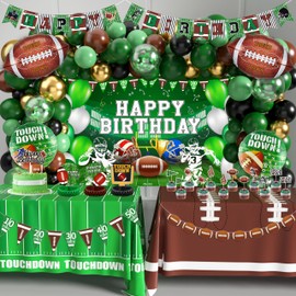 Football Birthday Party Decorations Superbowl Football Party Decoration Supplies Include Balloon Arch Kit Birthday Banner Backdrop Touchdown Tablecloth for Football Game Day Tailgate Party