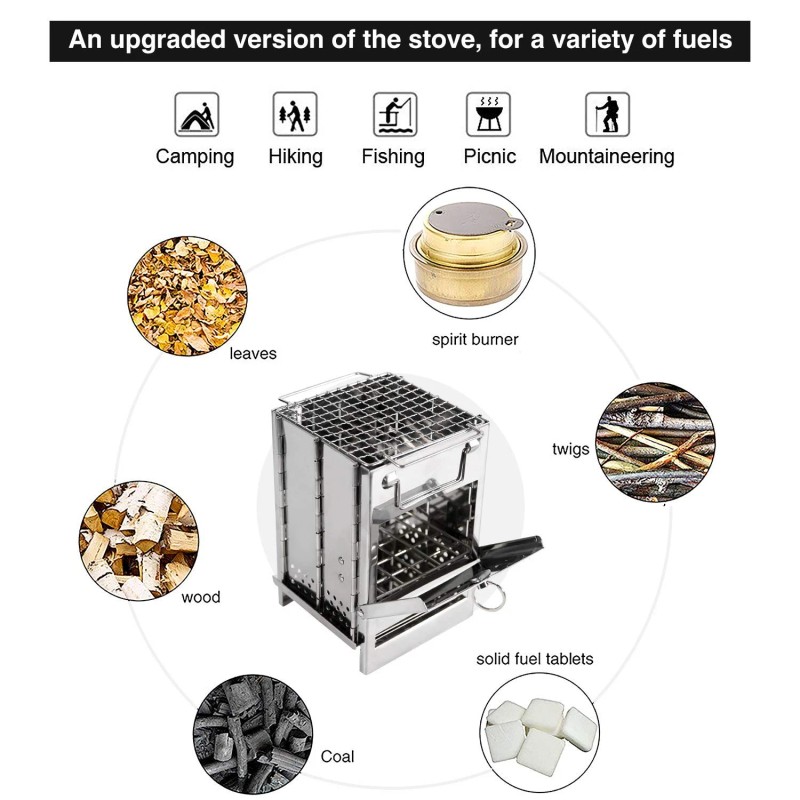 Redcamp Wood Burning Folding Camp Stove Stainless Steel Grid, Portable
