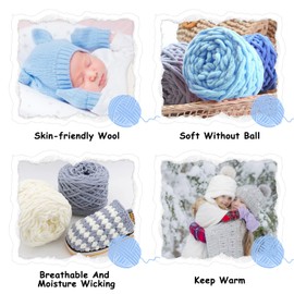 TOKIISHE Knitting Wool Yarn 4 x 100g Multi-Colored Knitting Yarn for Crochet, Soft Chunky Yarn Crochet Thread Kit for Making Plush Balls Bags Hats Blankets Sweaters Scarves Shoes Pet Clothes Gloves