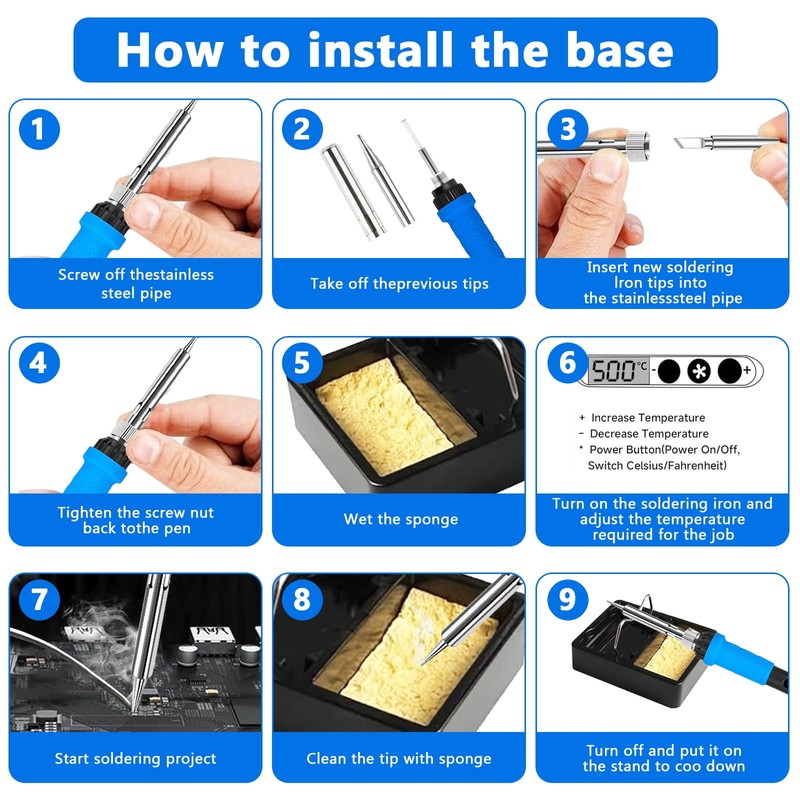 Emwel Soldering Iron Kit,Adjustable Temperature Welding Tools, Solder Wire, Soldering