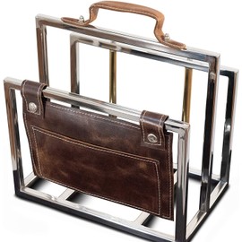 Stainless Steel Leather File Holder (DH8027) | Magazine Holder | Vintage Leather File holder | File Organizer for Office Suitable for File,Folders, Books.