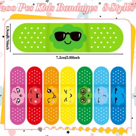 Weewooday Kids Cartoon Bandages Bulk 8 Styles Flexible Adhesive Colorful Expression Strips Waterproof Cute Bandages Comfortable Protection Care for Girls Boys Children Toddlers Scrapes Burns (200 Pcs)