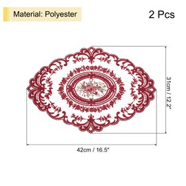 sourcing map Pack of 2 Retro Lace Place Mats 12 x 16 Inch Oval Embroidered Placemats French Crochet Doilies Coasters Cup Mat for Home Wedding Red