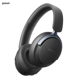 Picun NC60 Wireless Headphones, -48dB Active Noise Cancellation, 130H Playtime, Transparency Mode, Deep Stereo Bass, Customizable EQ via App, Foldable Design, Ideal for Travel & Home - Color: Black
