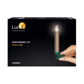 Krinner 74255 LUMIX DELUXE Erweiterungs-Set Cashmere IR, 5 champagnerfarbene, kabellose LED-Christbaumkerzen mit Batterien, in warm-weißen Licht