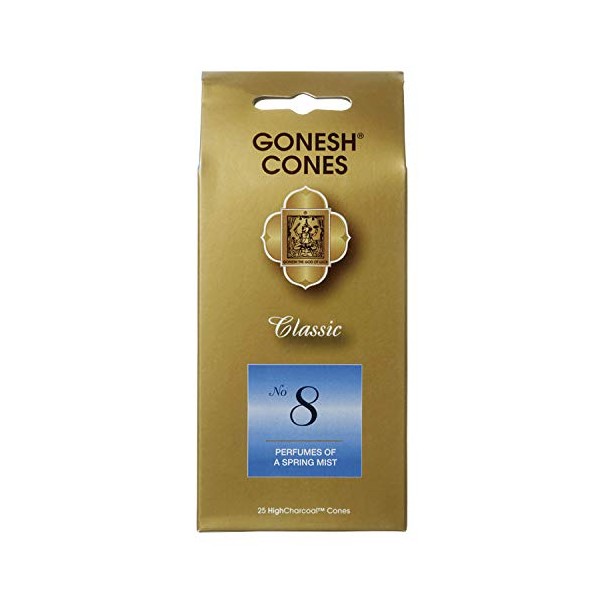 Gonesh Incense Cones No.8, Perfumes of a Spring Mist, Black, 25 Piece