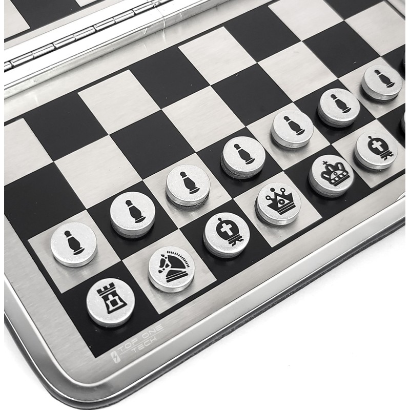 Pocket Chess Set with Black PU Leather Case, Portable Foldable