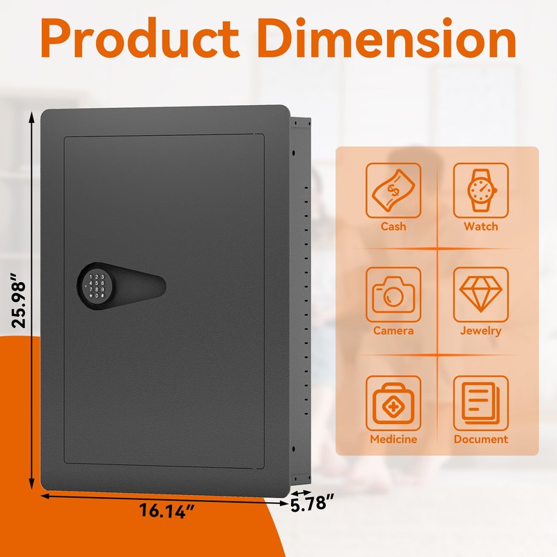 RockRain Wall Safe Between Studs: Heavy Duty Steel Hidden Safe