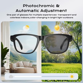 Smart Glasses for Women Men,Bluetooth Glasses with Photochromic Lenses,Built-in Mic & Speakers,Anti-Blue Light Lens with Hands-Free Listening Voice Control,Perfect for Indoor Outdoor