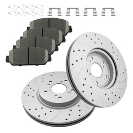 Fraxle Front Drilled & Slotted Disc Brake Rotors and Ceramic Brake Pads kit for Honda CR-V 2017 2018 2019 2020, HR-V 2023