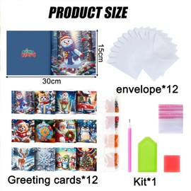 Embhlitfe 12 Pcs Diamond Painting Christmas Cards,Christmas Cards Diamond Painting Christmas Thanksgiving Greeting Cards with Envelope,Diamond Painting Christmas Greeting Cards for Family Friends