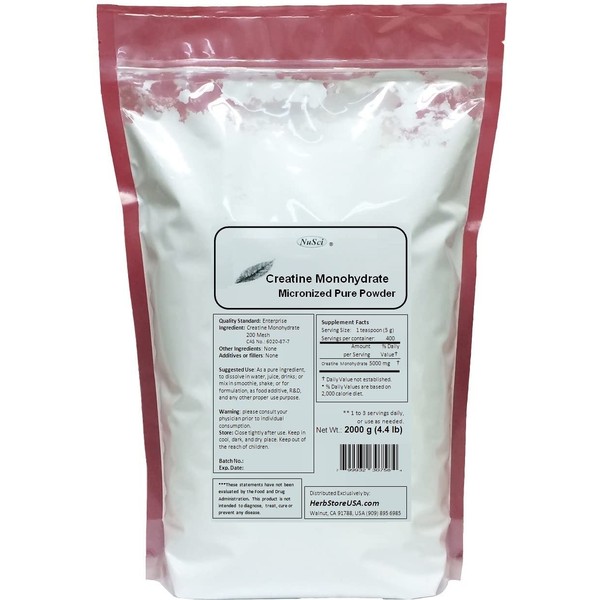 NuSci Pure Creatine Monohydrate Micronized Powder (2000 Grams (4.4 lb))