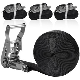 【4PCS】 1"×15‘ Stainless Steel Heavy Duty Tie Down Strap| S-Hook/Carabiner/Double J-Hook/Ratchet Type | Truck Cargo Secure Strap (1"×15' Stainless Steel Ratchet Winch Tie Down Straps(4PCS))
