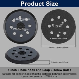 743081-8 Hook and Loop 125 mm Round Base with 8 Holes Compatible with Milwau-keee 51-36-7090, 51-36-7100, Ma-Kita Electronic Orbital Sander BO5021/BO5030/BO5031/BO5040/BO5041K M92 04 by PoWeka