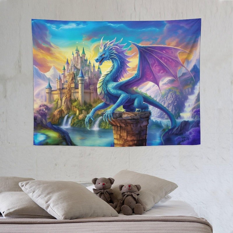 ANMOGID Dragon Tapestry Castle Wall Hanging Aesthetic Purple Blue Decoration