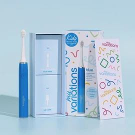 My Variations Kids – Elektrische Schallzahnbürste für Kinder – wiederaufladbar – empfohlen von Zahnärzten – 2 Modi – 27 Aufkleber – 1 Monat Akkulaufzeit – Timer – ab 3 Jahren (blau, 3-12 Jahre)