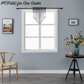 PearAge Beaded Sheer Valance Curtains for Living Room,Rod Pocket Farmhouse Window Valance, Bead Trim Tassel Voile Sheer Curtain Valance for Bedroom Bathroom Cafe 51x24 Inches (Grey) 1PC